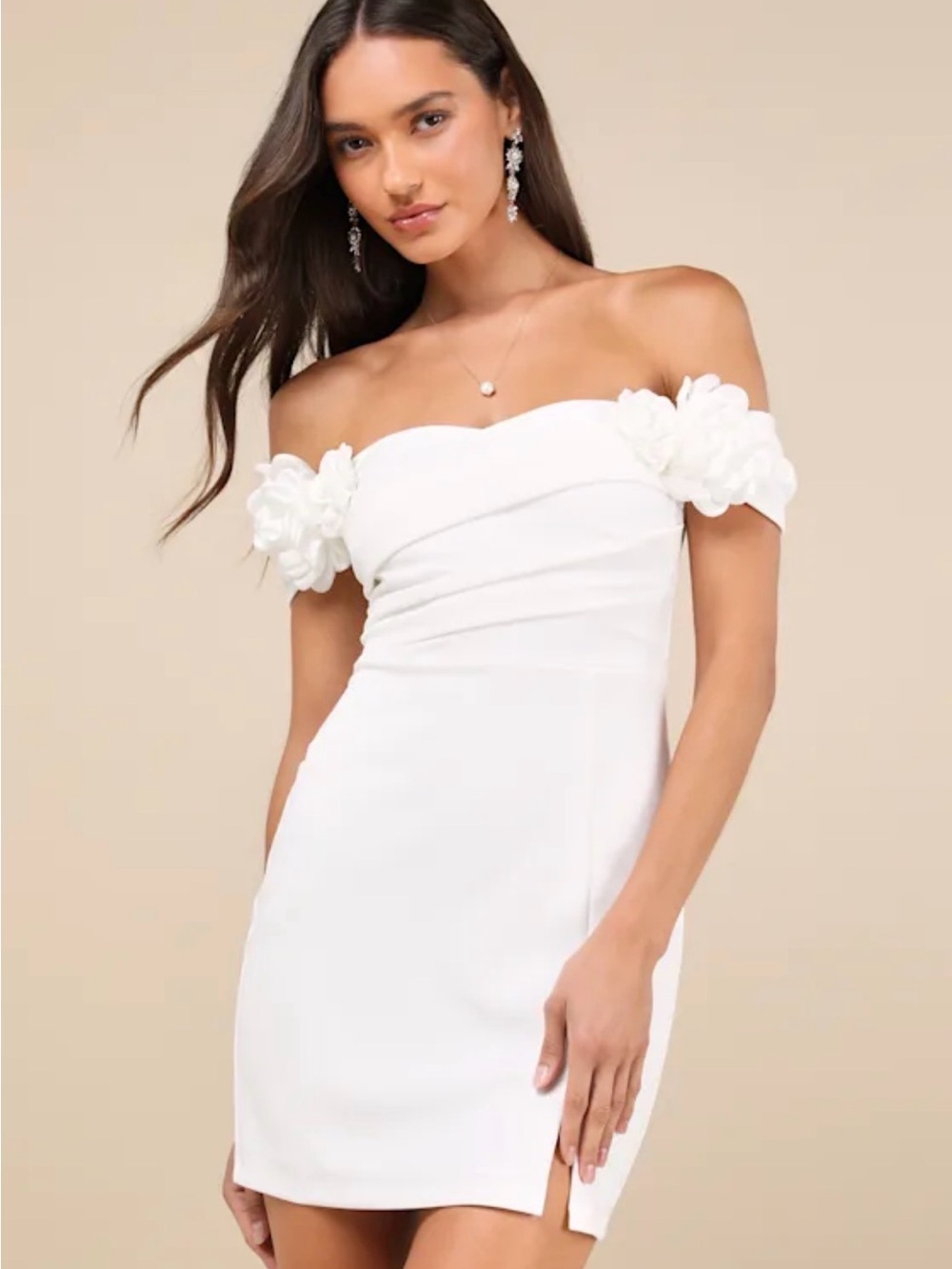 Lulu's White Off-the-Shoulder Floral-Sleeve Mini Dress